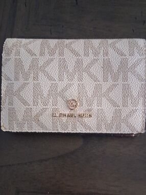 Michael Kors Cream Signature Compact Wallet with Gold Logo